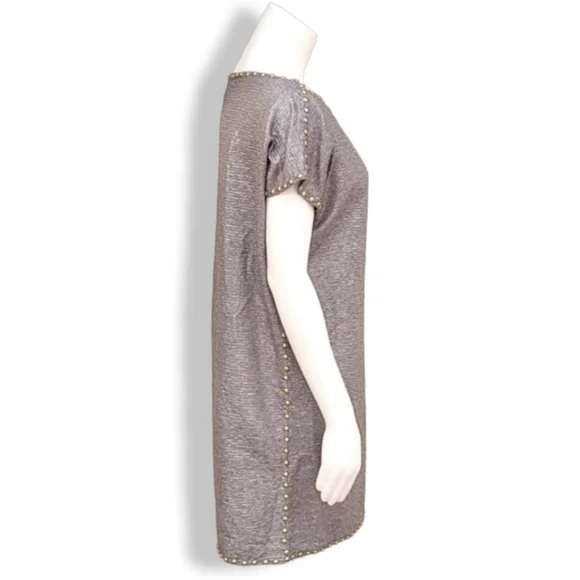 VINTAGE 80's SMITH & SMITH NYC Studded Shift Dress Small Mini Textured Crinkled - Picture 10 of 16